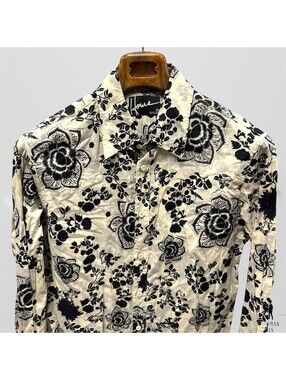 Howe Creative Work Force Men’s Black Floral Print Cotton Button Up 20.5x33 M